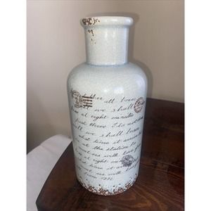 Distressed Benzara Ceramic Vase In Soft Speckled Natural-Grey @ 10 x 5 NEW